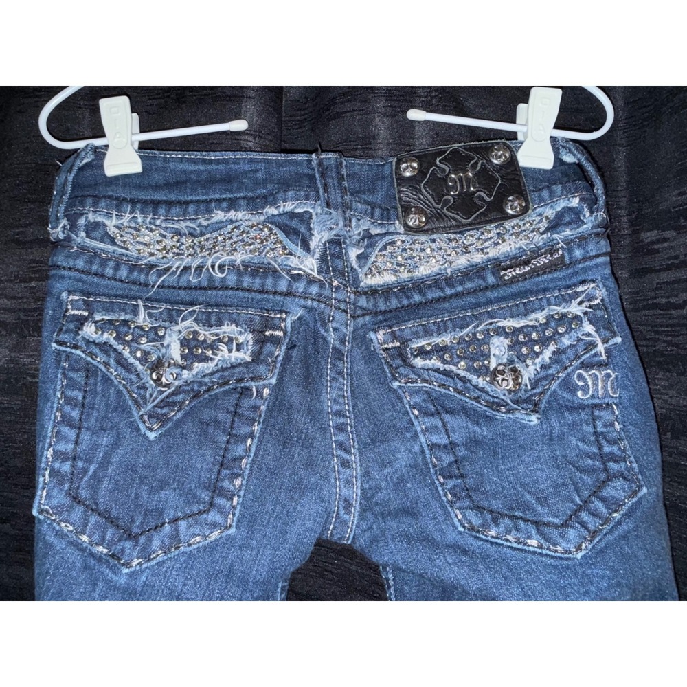 Miss Me Jeans Women's 25 Capri Dark Wash Rhinestone Embellished Buckle Y2K Denim